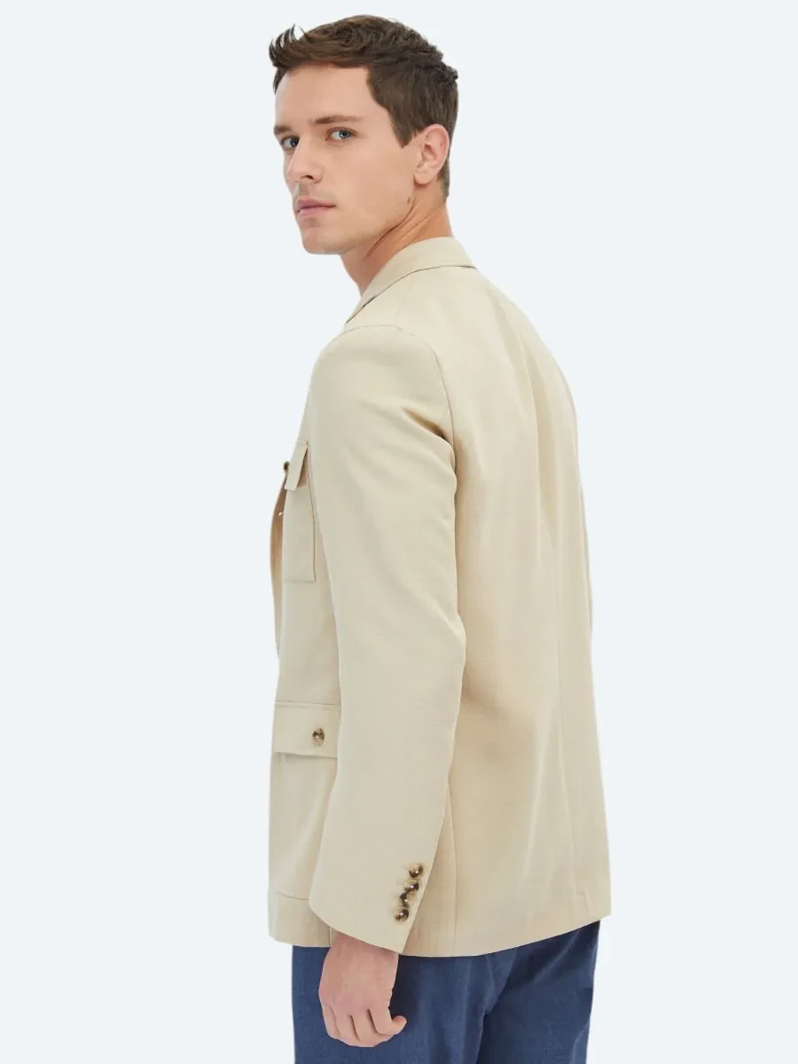 Beige Plain Modern Fit Jacket - 9