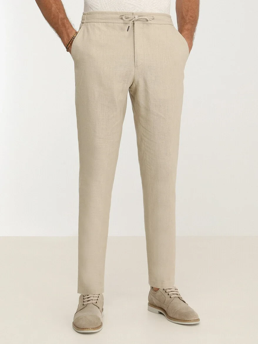 Beige Plain Modern Fit Suit - 7