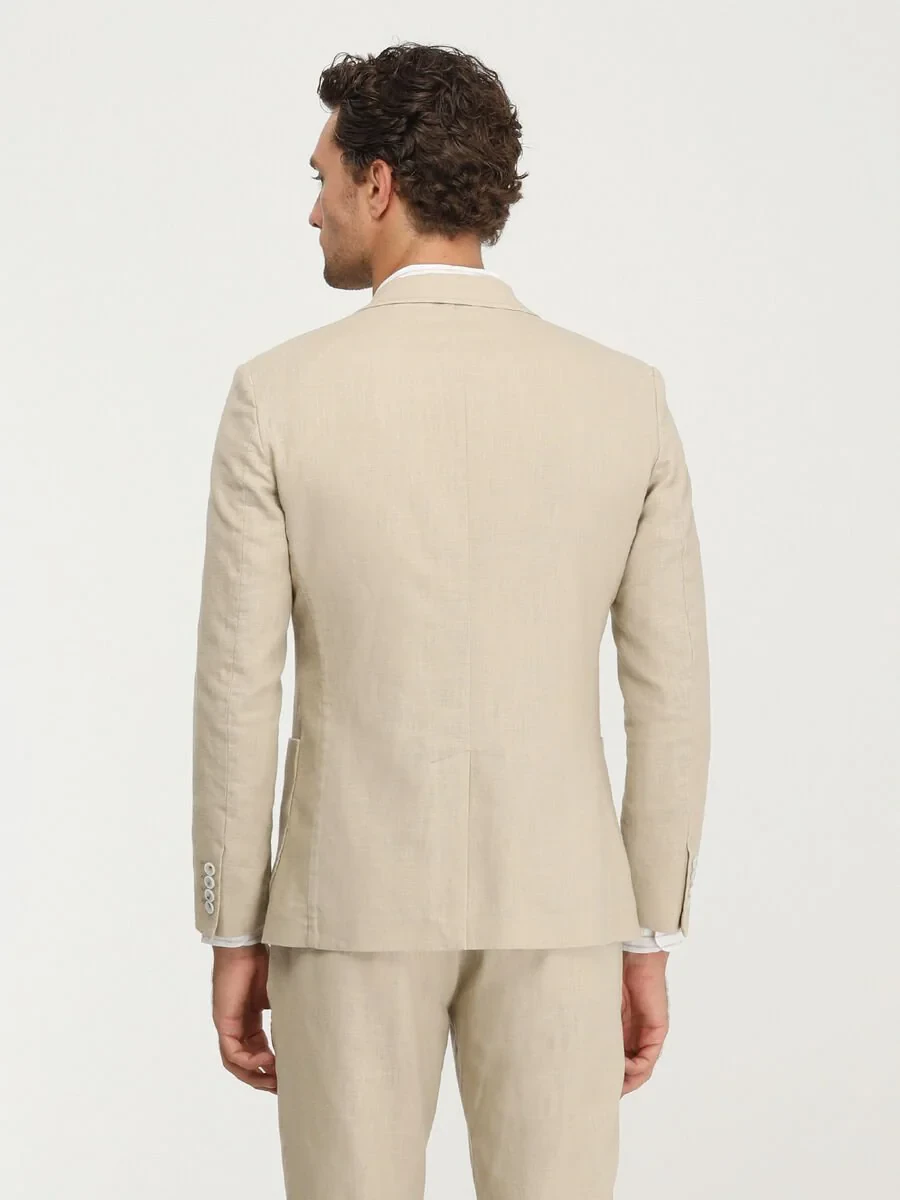 Beige Plain Modern Fit Suit - 8