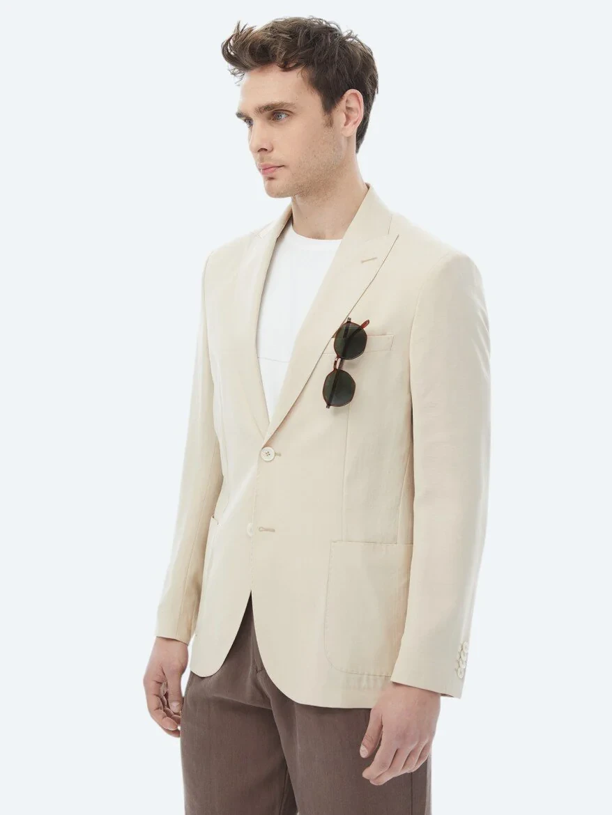 Beige Plain Modern Fit Suit - 8