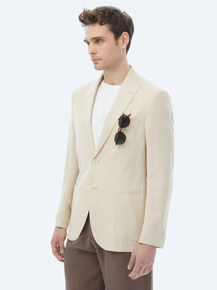 Beige Plain Modern Fit Suit - 8