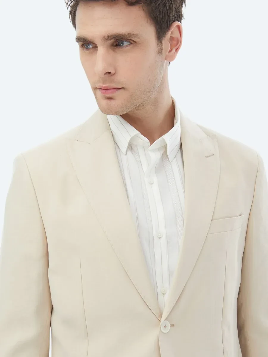 Beige Plain Modern Fit Suit - 10
