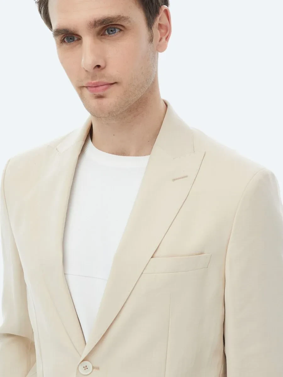 Beige Plain Modern Fit Suit - 12