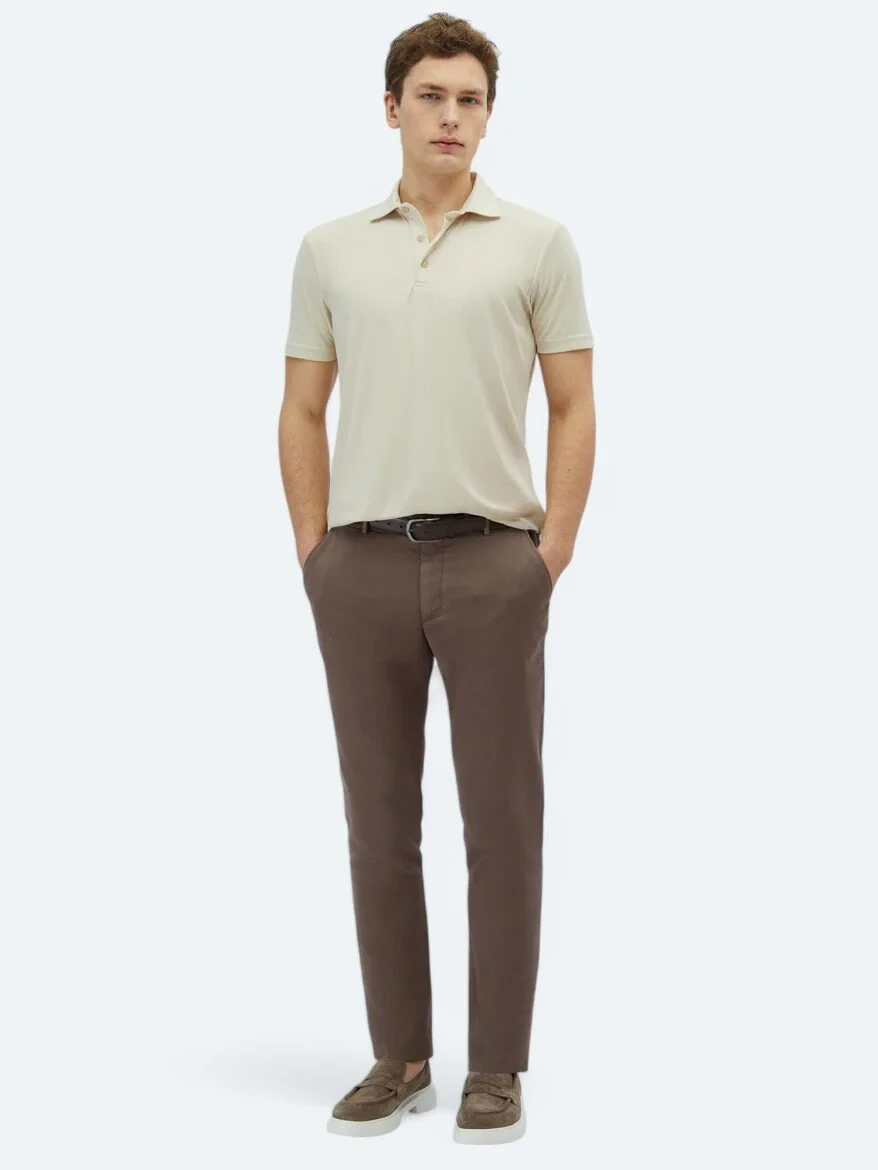 Beige Plain Polo Neck T-Shirt - 2