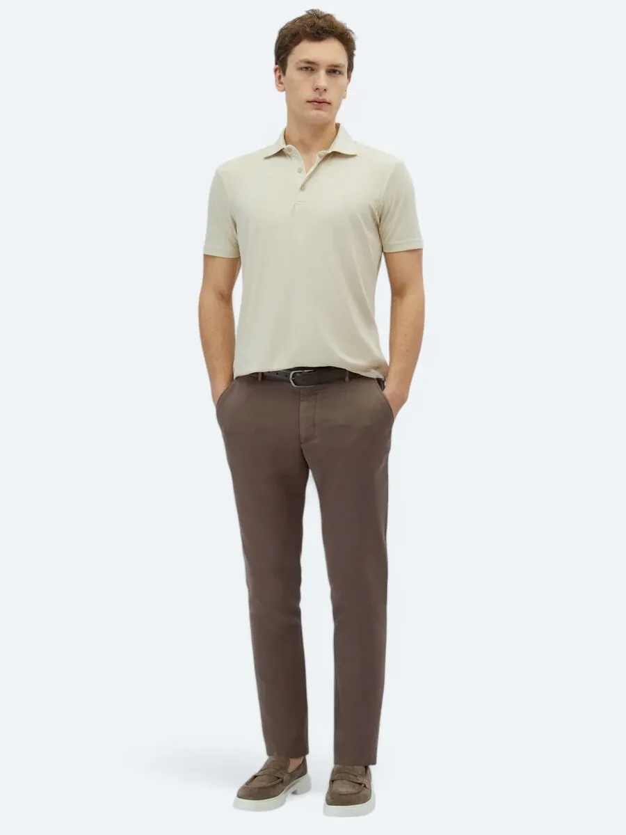 Beige Plain Polo Neck T-Shirt - 2