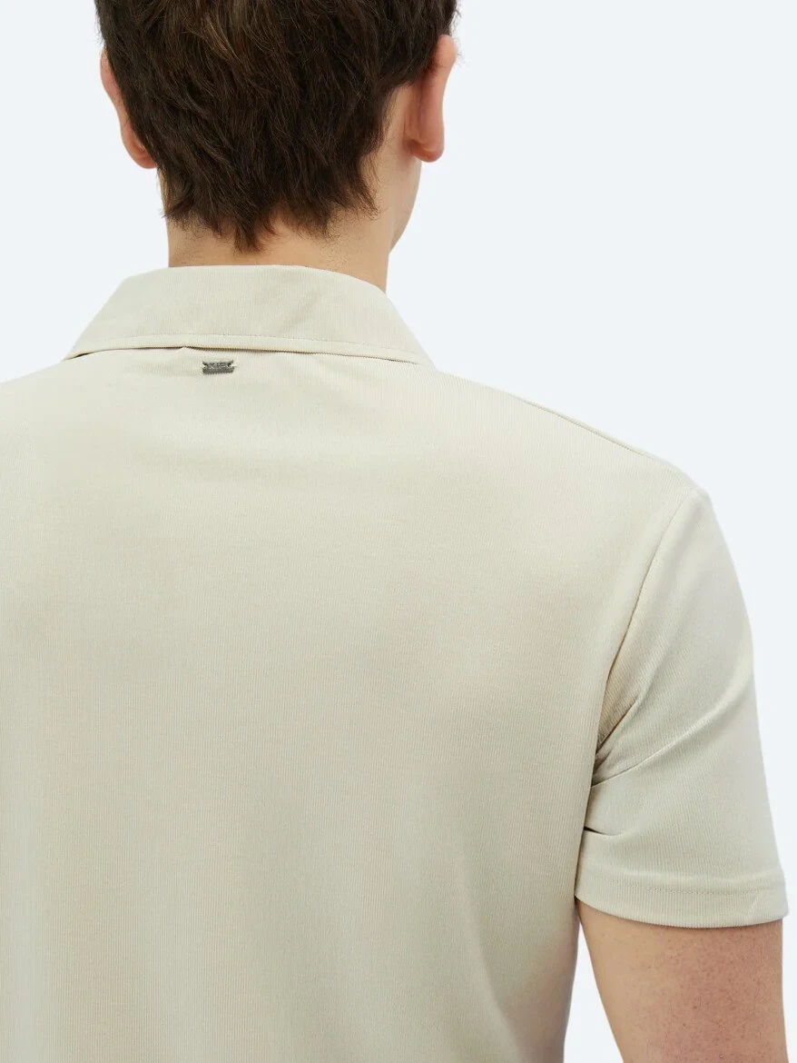 Beige Plain Polo Neck T-Shirt 