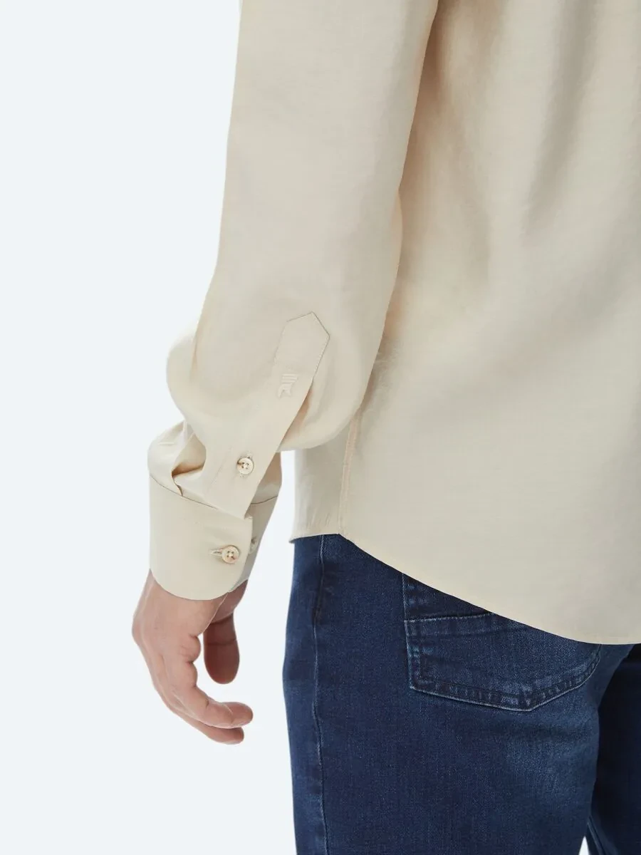 Beige Plain Regular Fit Weaving Casual Shirt - 9