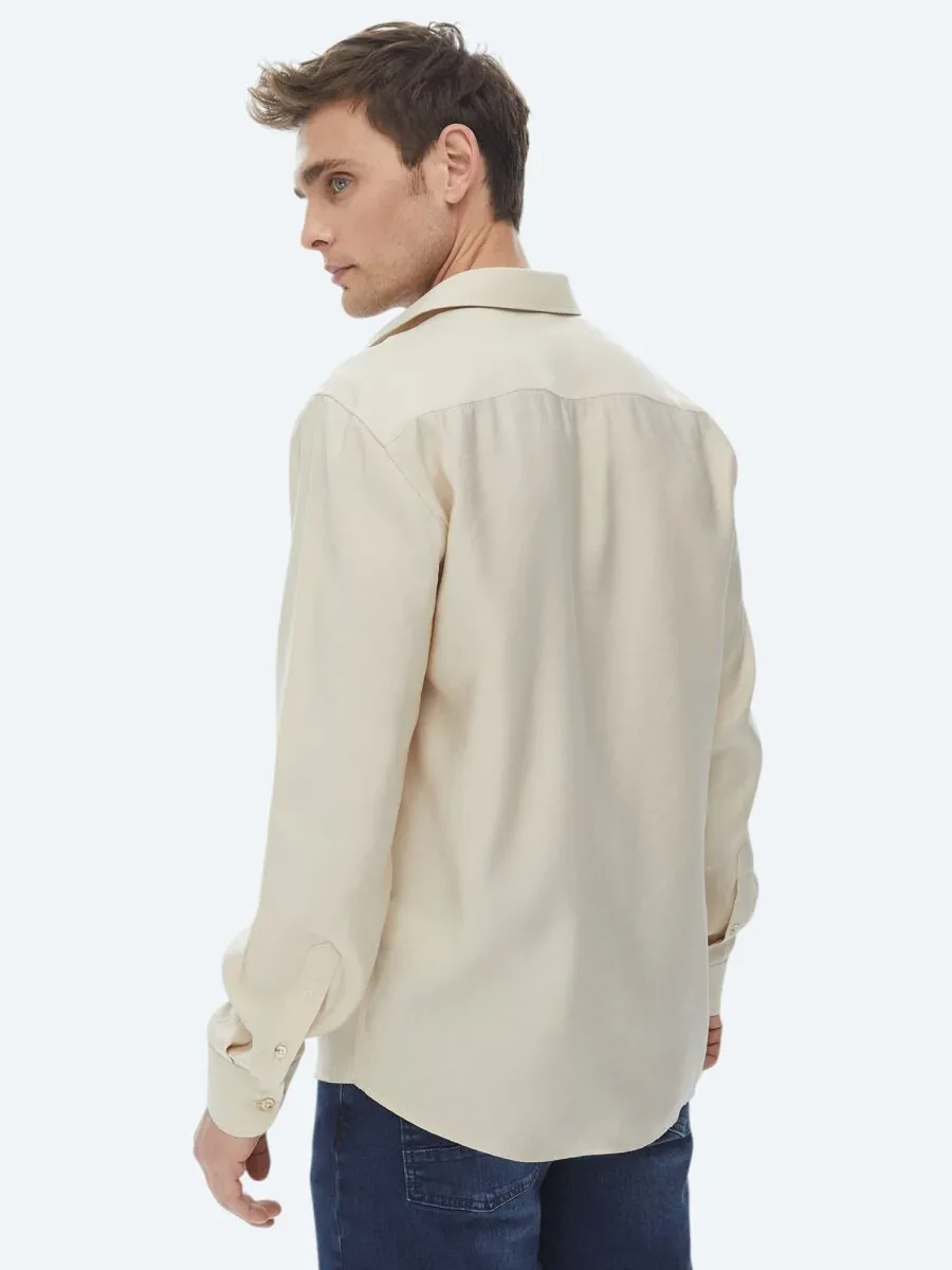 Beige Plain Regular Fit Weaving Casual Shirt - 10