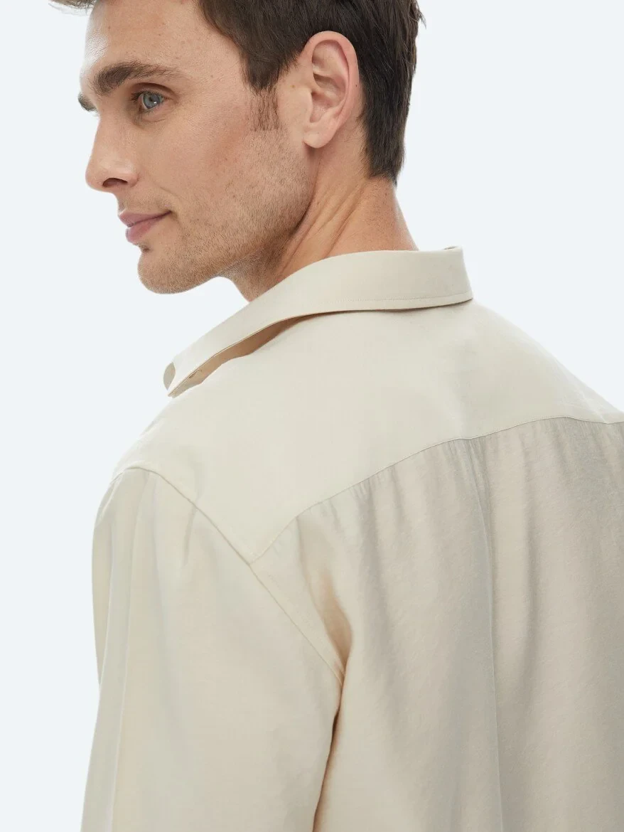 Beige Plain Regular Fit Weaving Casual Shirt - 11