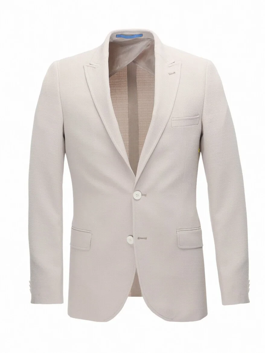 Beige Plain Slim Fit Jacket - 8