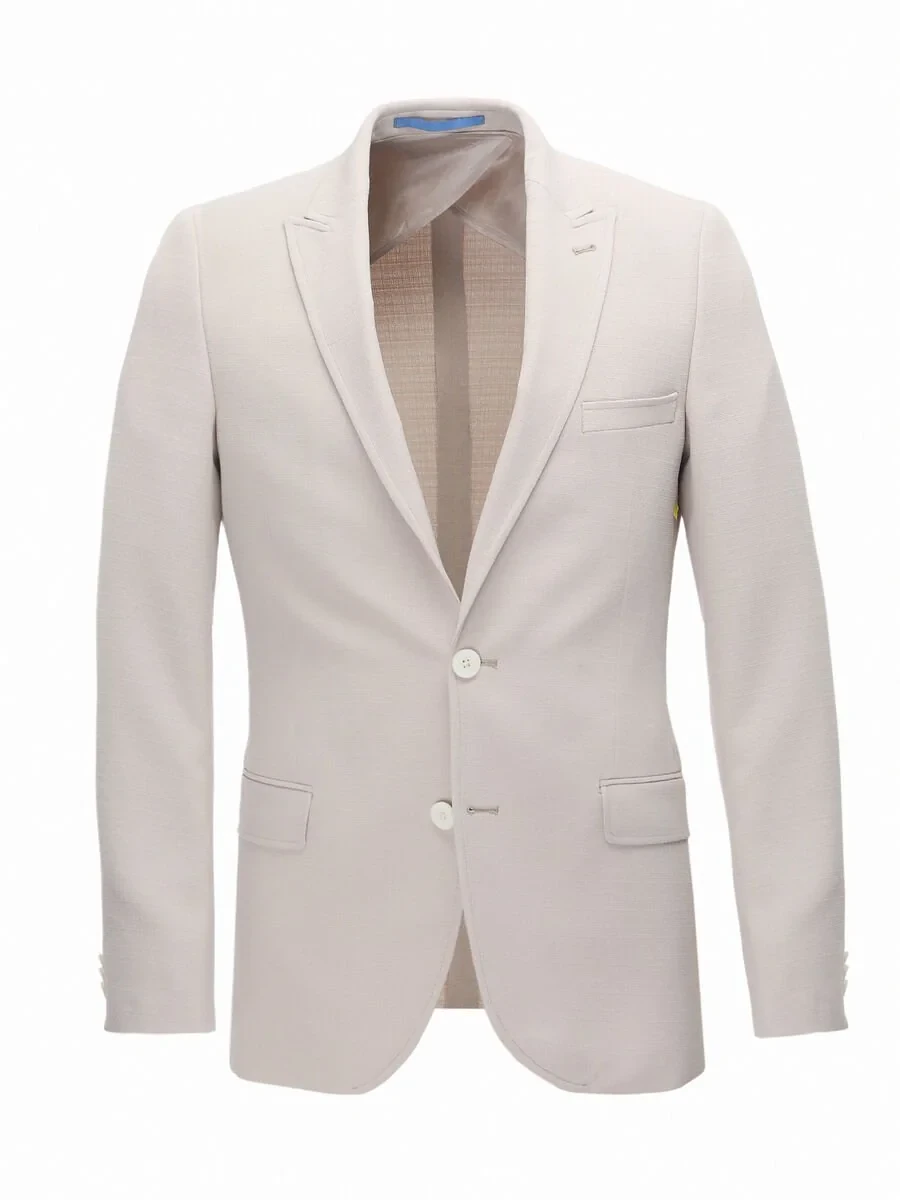 Beige Plain Slim Fit Jacket - 8