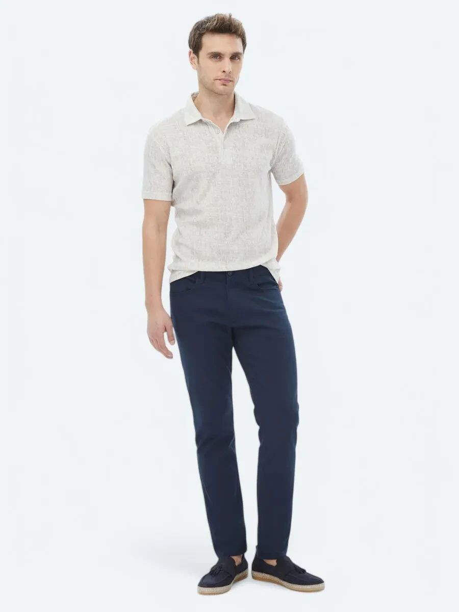 Beige Printed Polo Neck Cotton Blended T-Shirt - 4