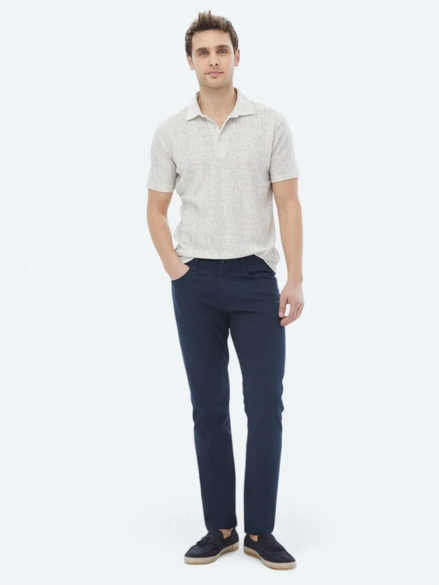 Beige Printed Polo Neck Cotton Blended T-Shirt - 7