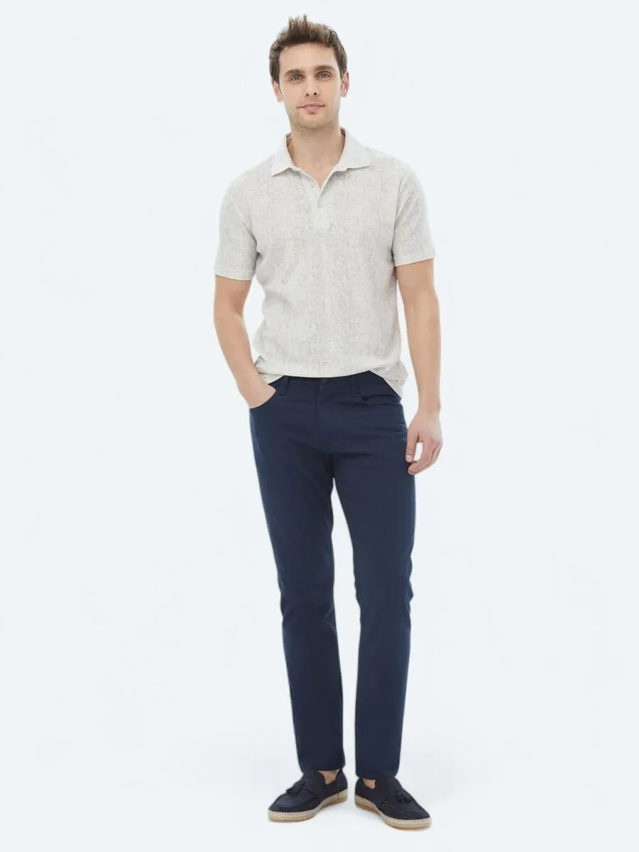Beige Printed Polo Neck Cotton Blended T-Shirt - 7