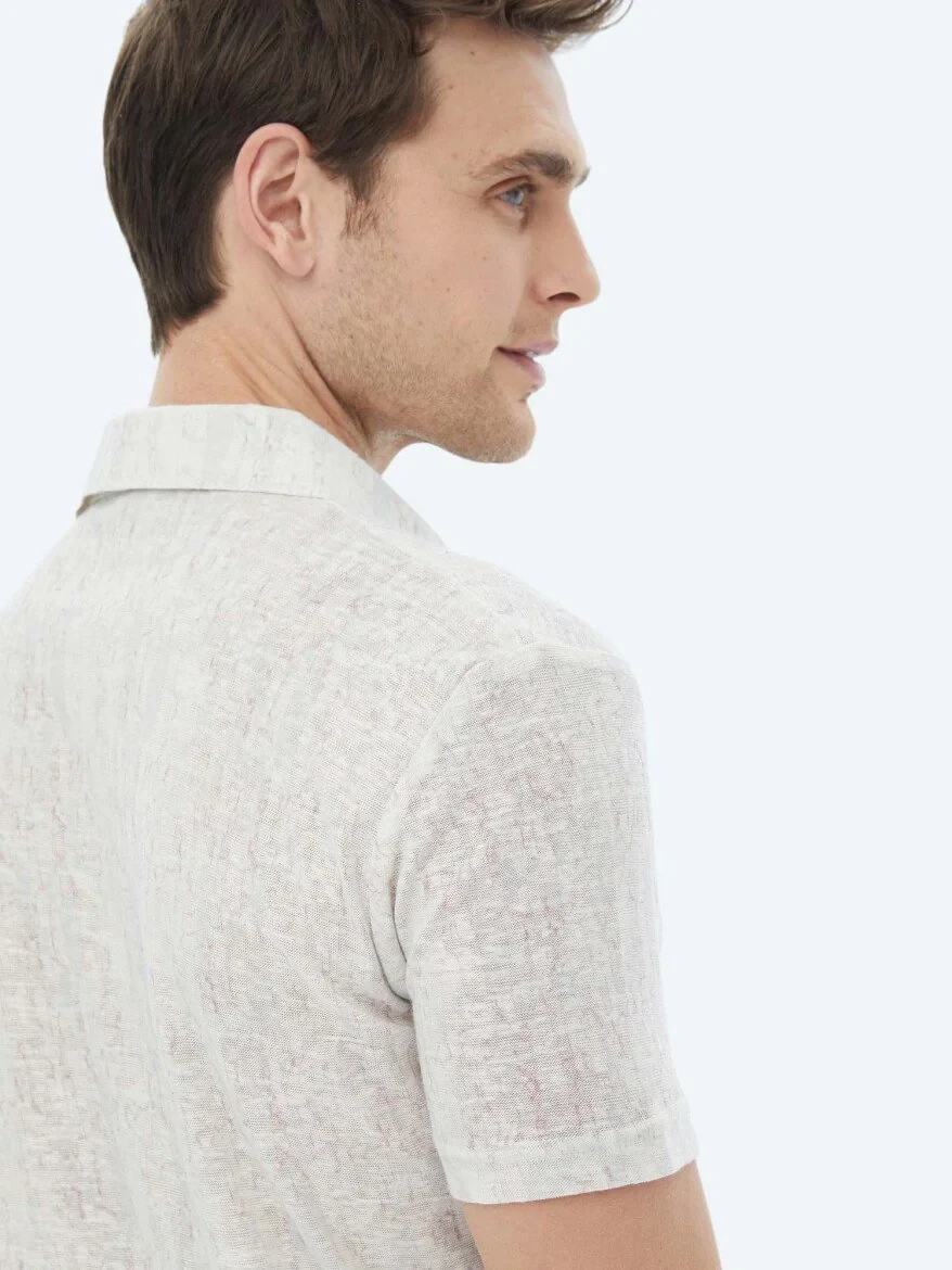 Beige Printed Polo Neck Cotton Blended T-Shirt - 9
