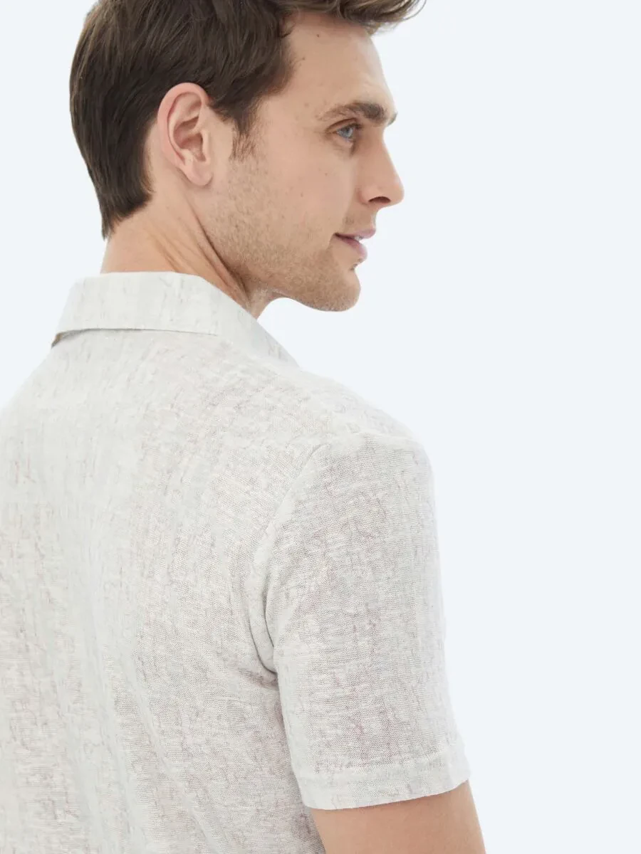 Beige Printed Polo Neck Cotton Blended T-Shirt - 9