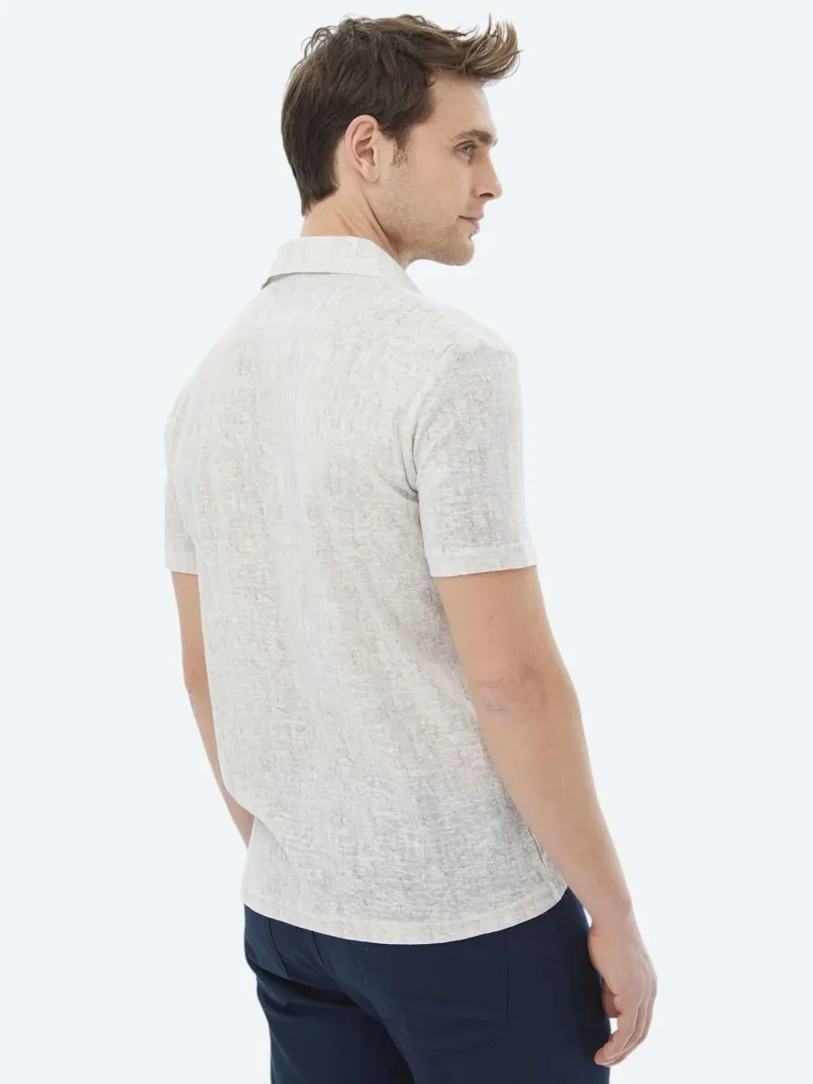Beige Printed Polo Neck Cotton Blended T-Shirt - 10