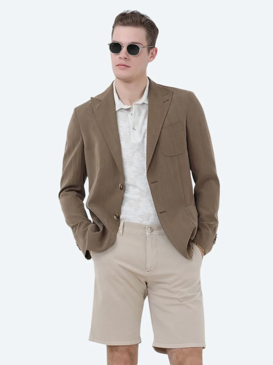 Beige Printed Polo Neck Cotton Blended T-Shirt - 3