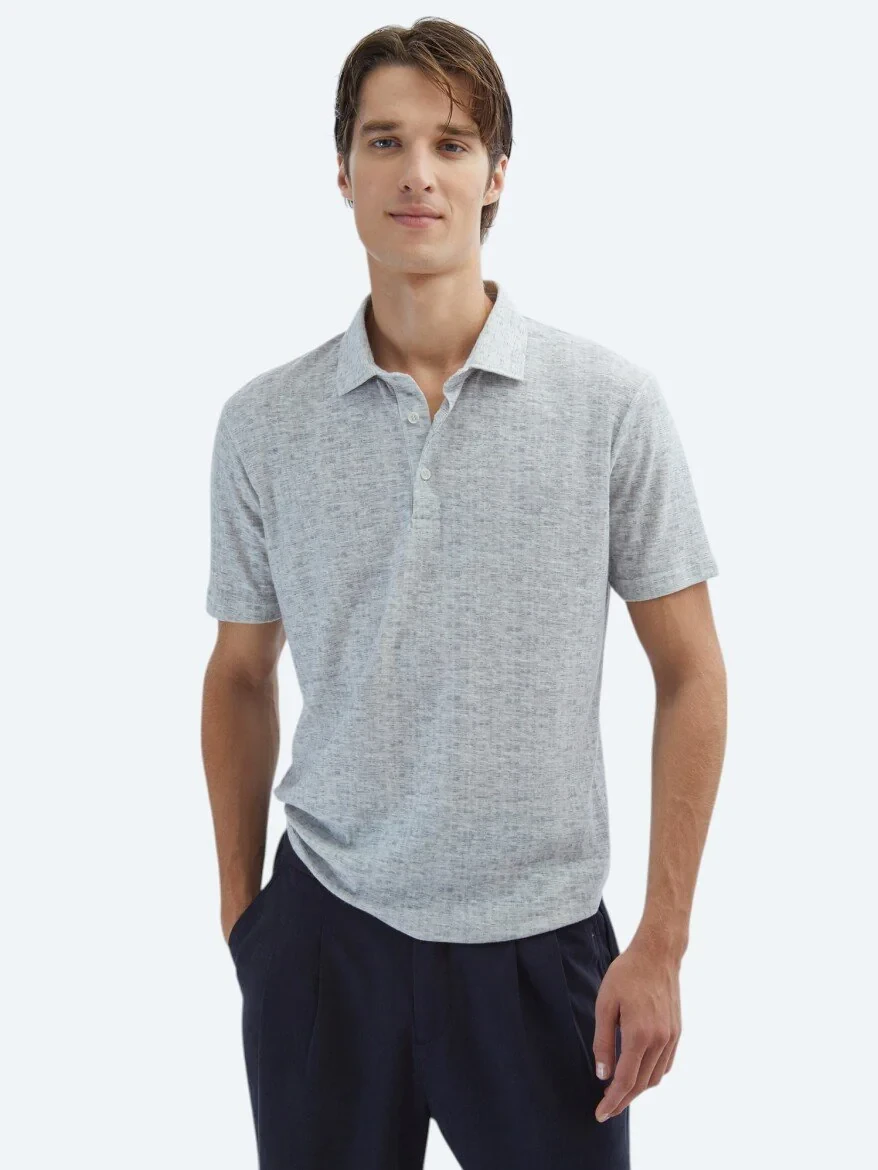 Beige Printed Polo Neck Cotton Blended T-Shirt - 1
