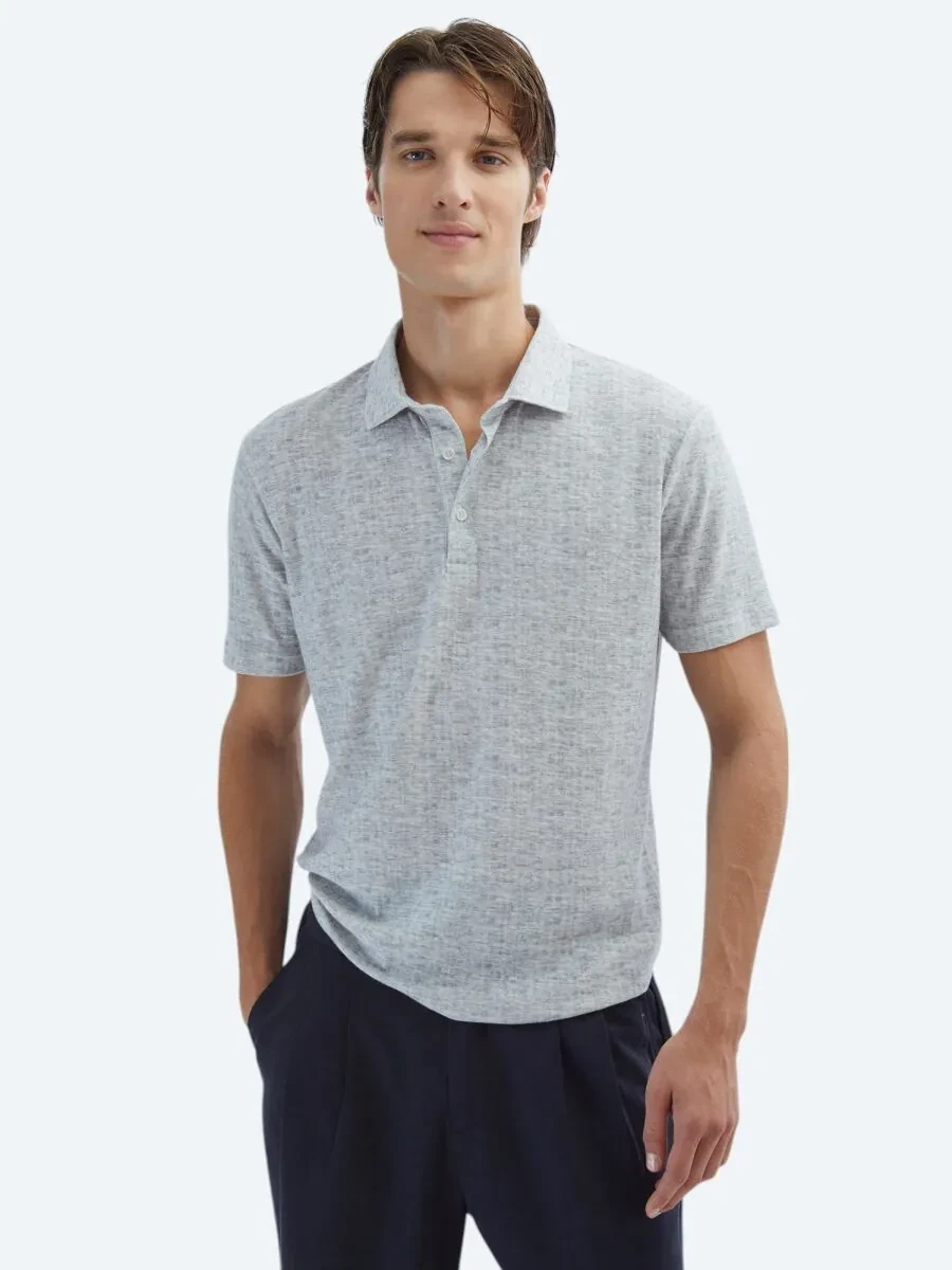 Beige Printed Polo Neck Cotton Blended T-Shirt - 1