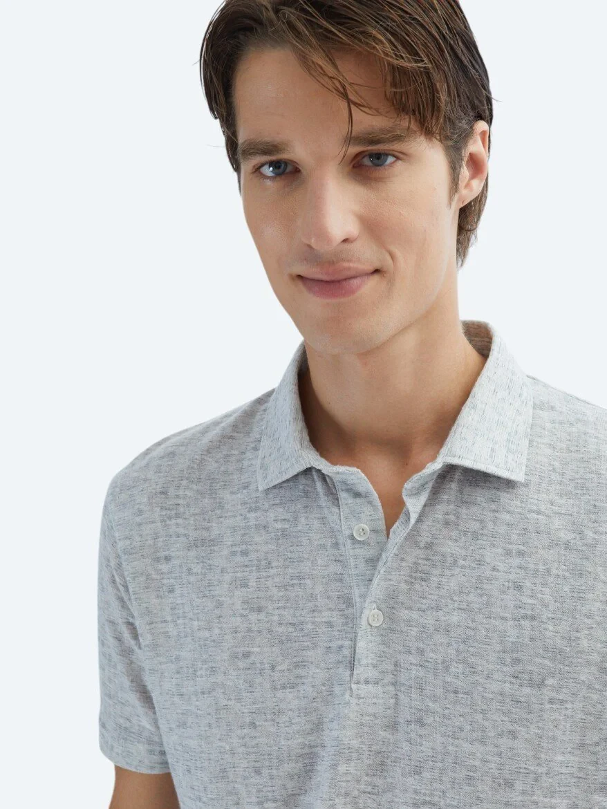 Beige Printed Polo Neck Cotton Blended T-Shirt - 3