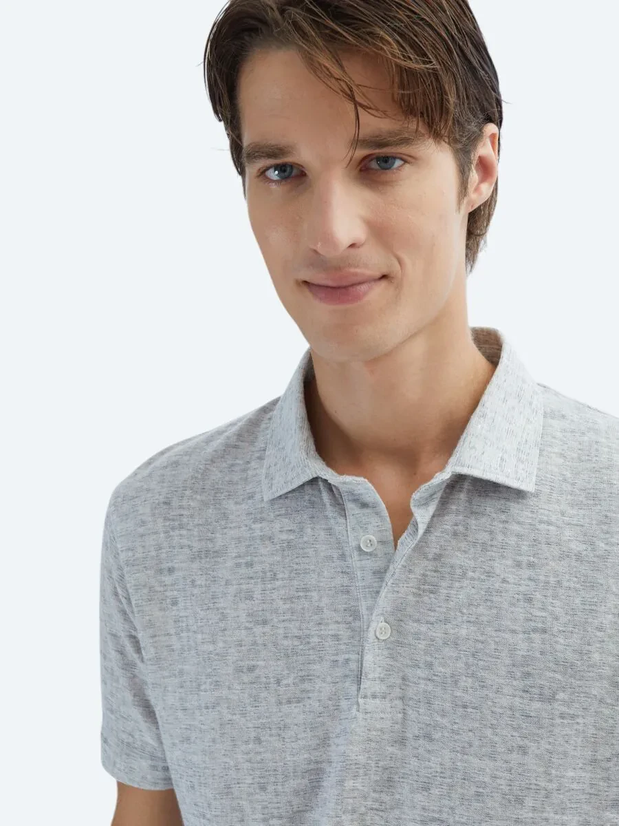 Beige Printed Polo Neck Cotton Blended T-Shirt - 3