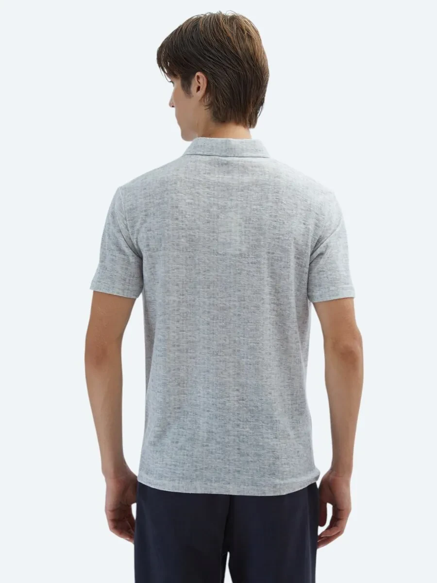 Beige Printed Polo Neck Cotton Blended T-Shirt - 5