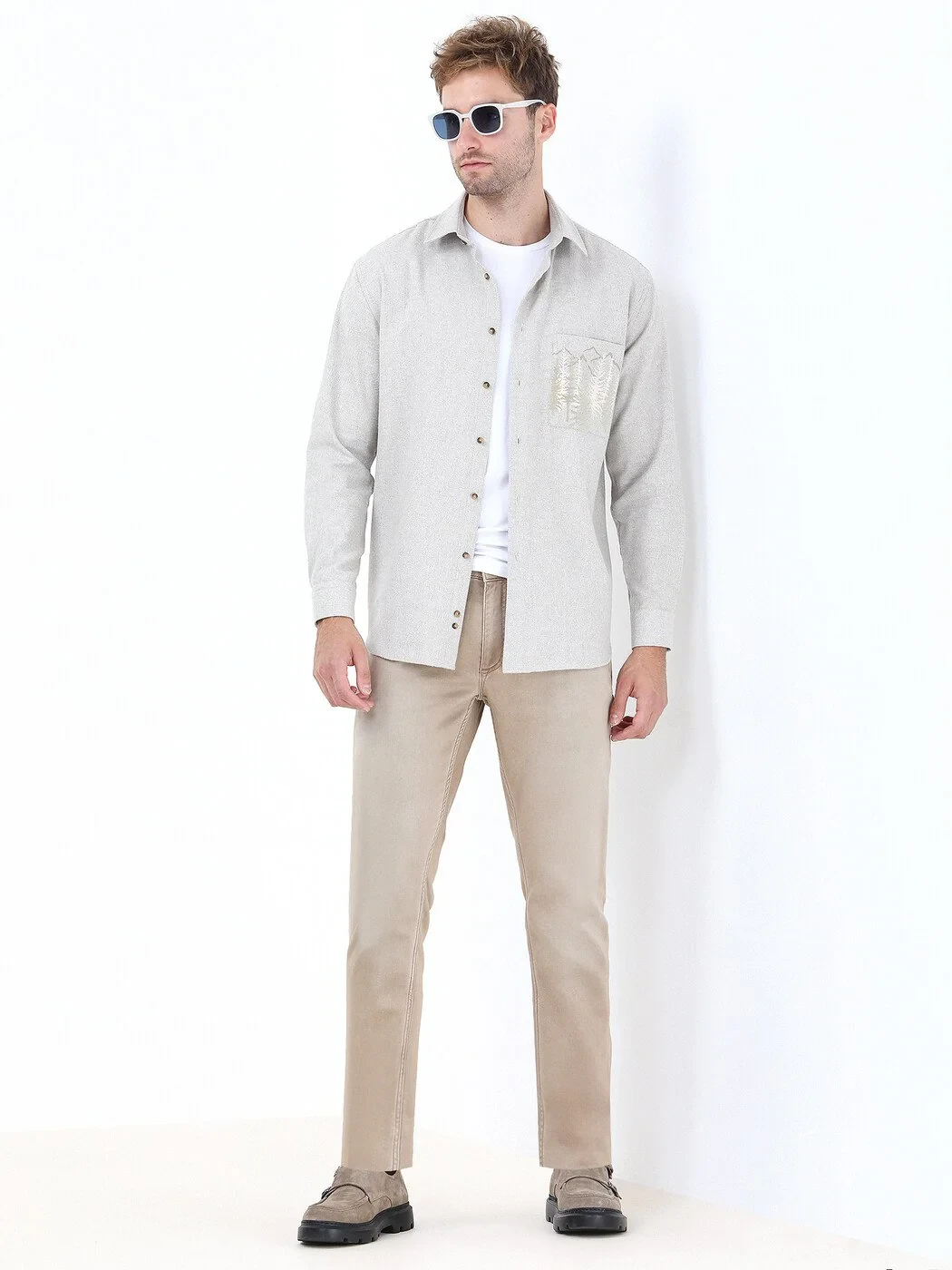 Beige Printed Regular Fit Weaving Casual Cotton Blended Shirt - 2