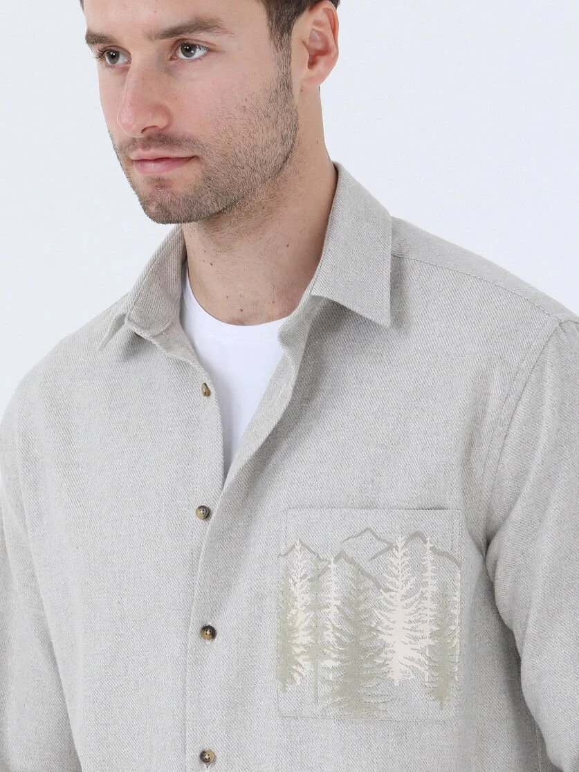Beige Printed Regular Fit Weaving Casual Cotton Blended Shirt - 4