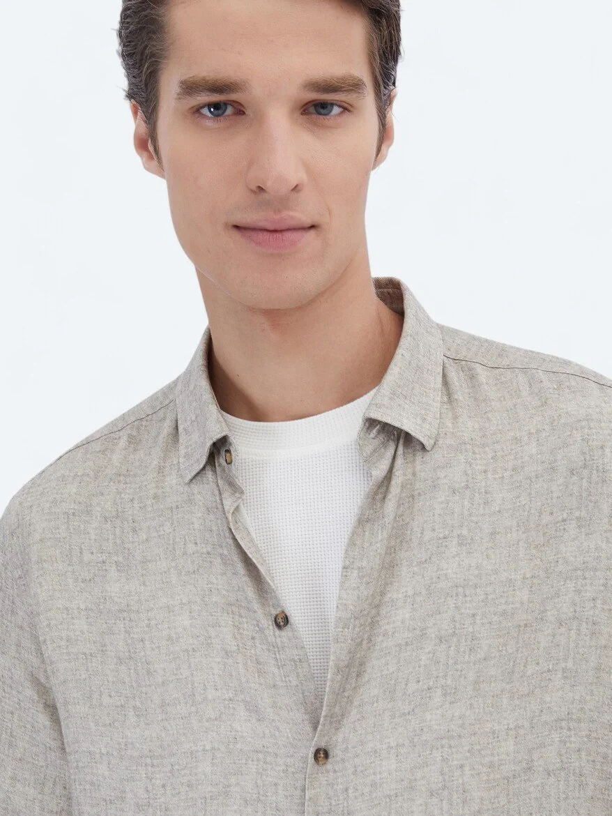 Beige Printed Regular Fit Weaving Casual Shirt - 3