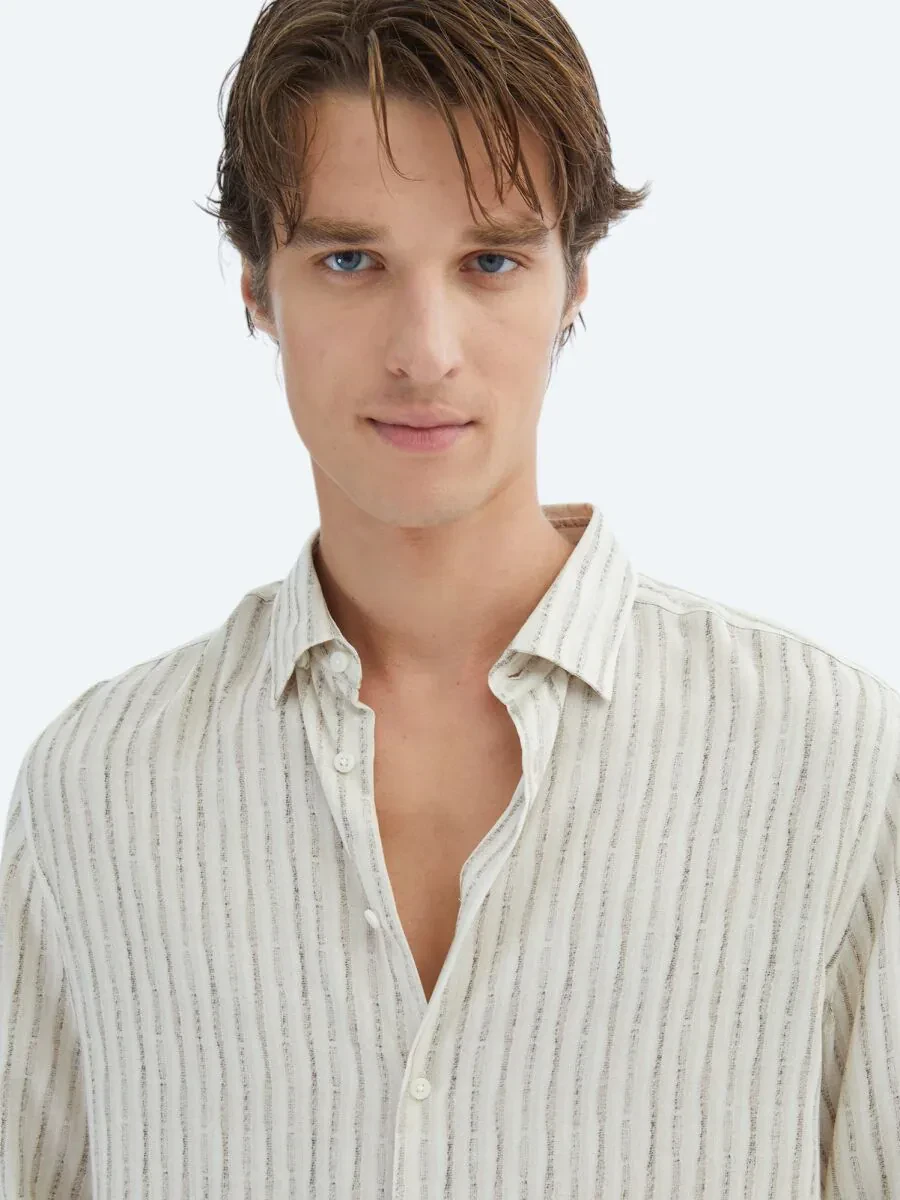 Beige Printed Regular Fit Weaving Casual Shirt - 5