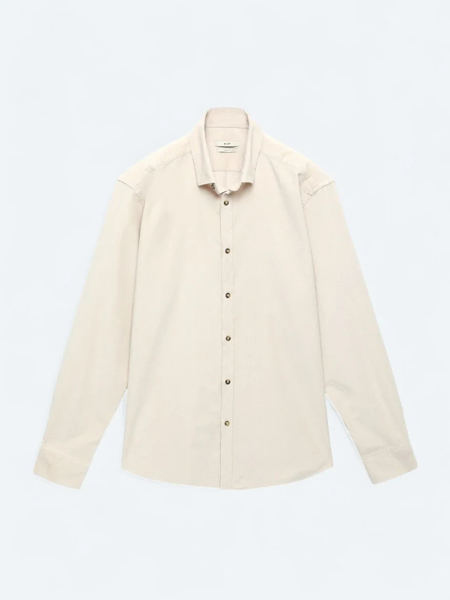 Beige Ribbed Regular Fit Weaving Casual 100% Cotton Shirt - 6