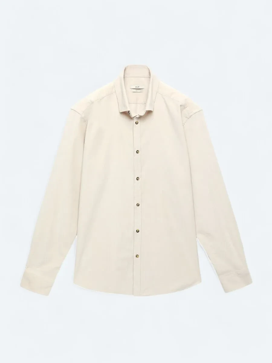 Beige Ribbed Regular Fit Weaving Casual 100% Cotton Shirt - 6
