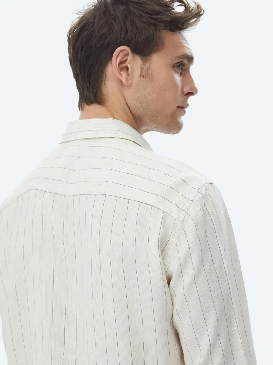 Beige Striped Regular Fit Weaving Casual Linen Blended Shirt - 8