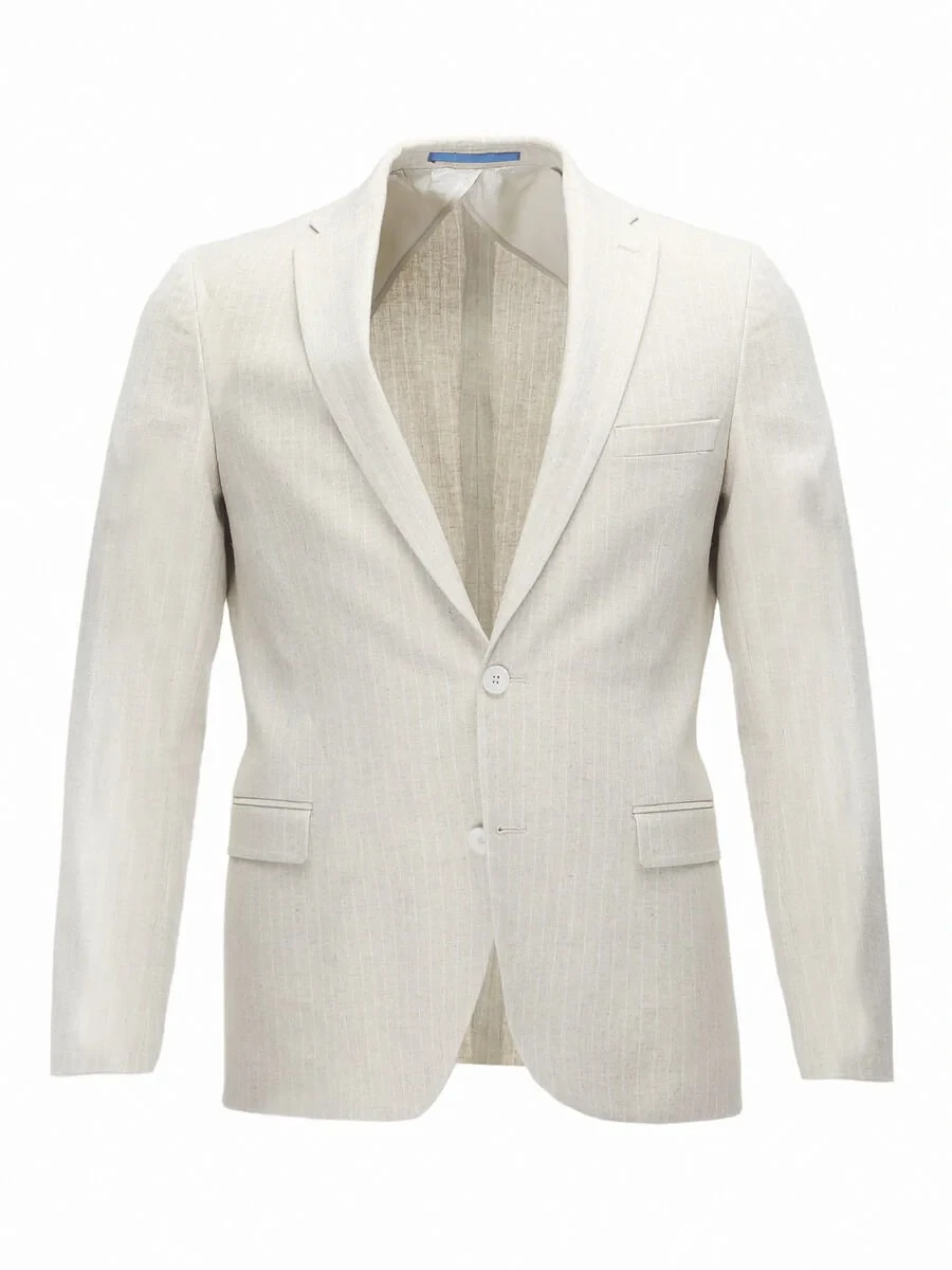 Beige Striped Slim Fit Cotton Blended Jacket - 7