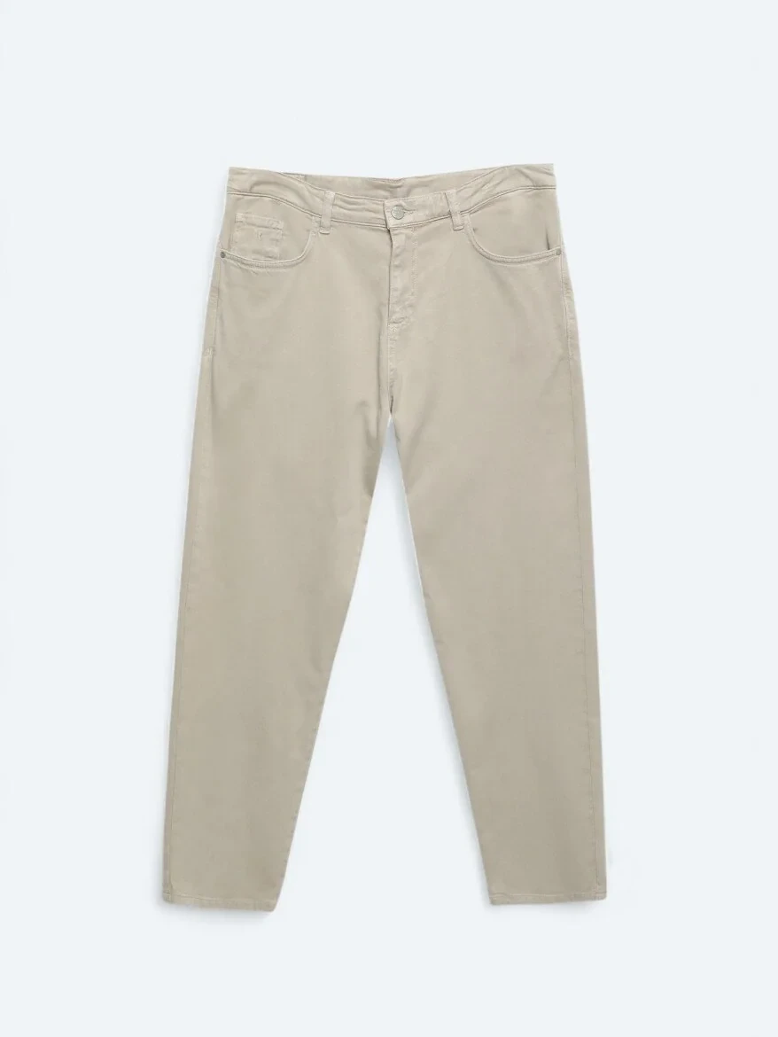 Beige Weaving Carrot Fit Casual Cotton Blended Trousers - 6