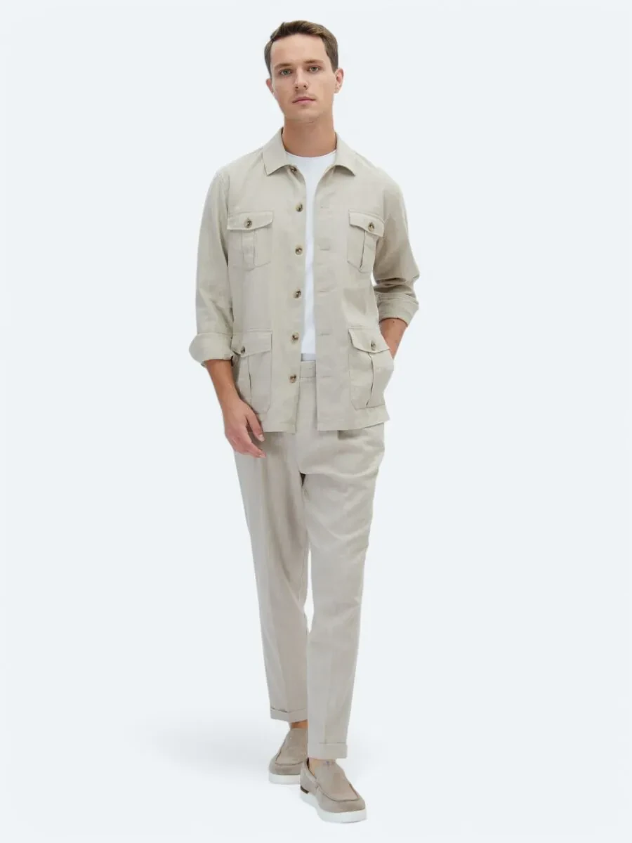 Beige Weaving Carrot Fit Casual Trousers - 1