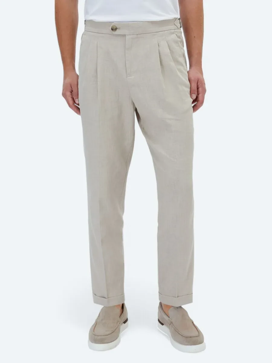 Beige Weaving Carrot Fit Casual Trousers - 2