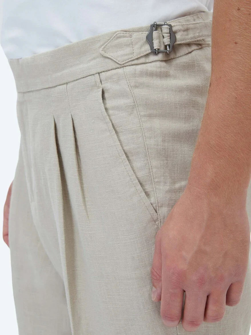 Beige Weaving Carrot Fit Casual Trousers 