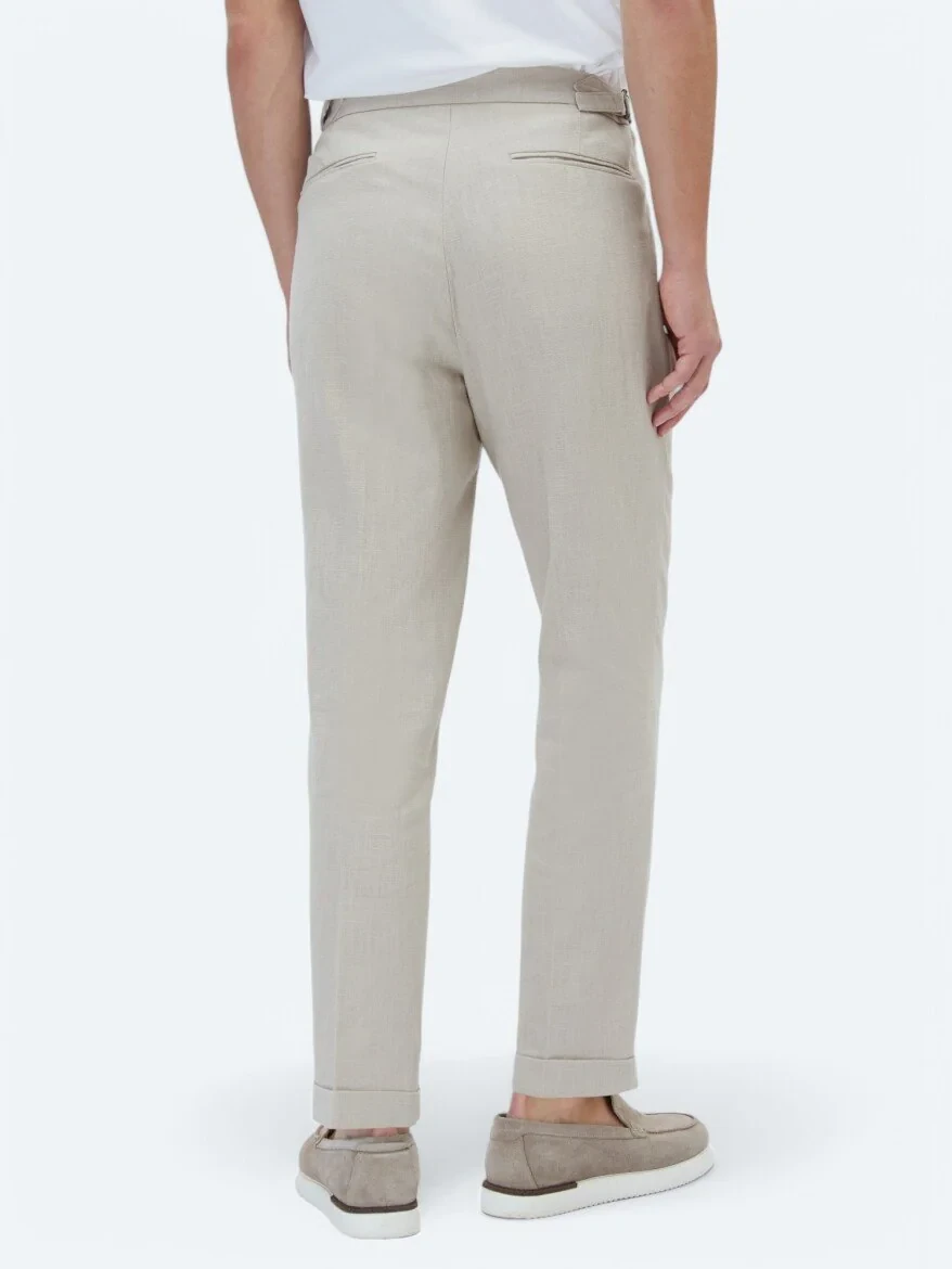 Beige Weaving Carrot Fit Casual Trousers - 5