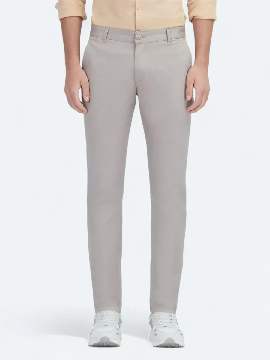 Beige Weaving Casual Cotton Blended Trousers - 2