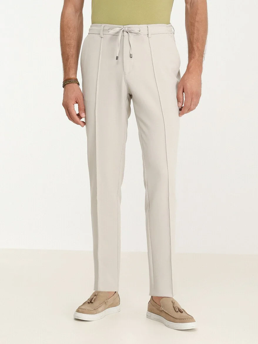 Beige Weaving Jogging Fit Casual Trousers - 1