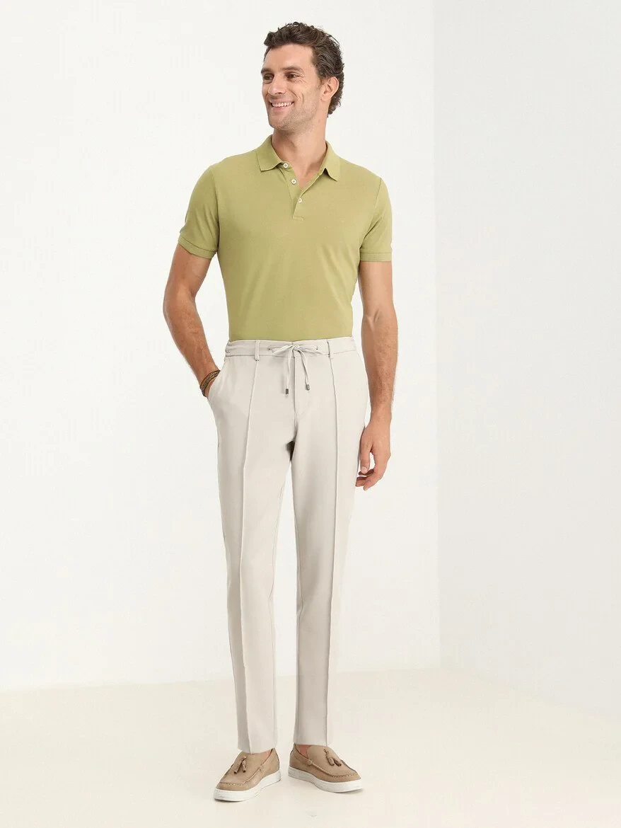 Beige Weaving Jogging Fit Casual Trousers - 2