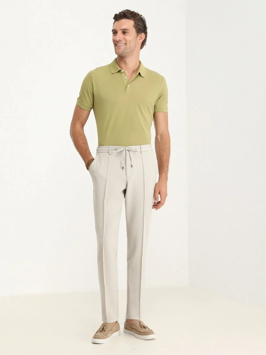 Beige Weaving Jogging Fit Casual Trousers - 2