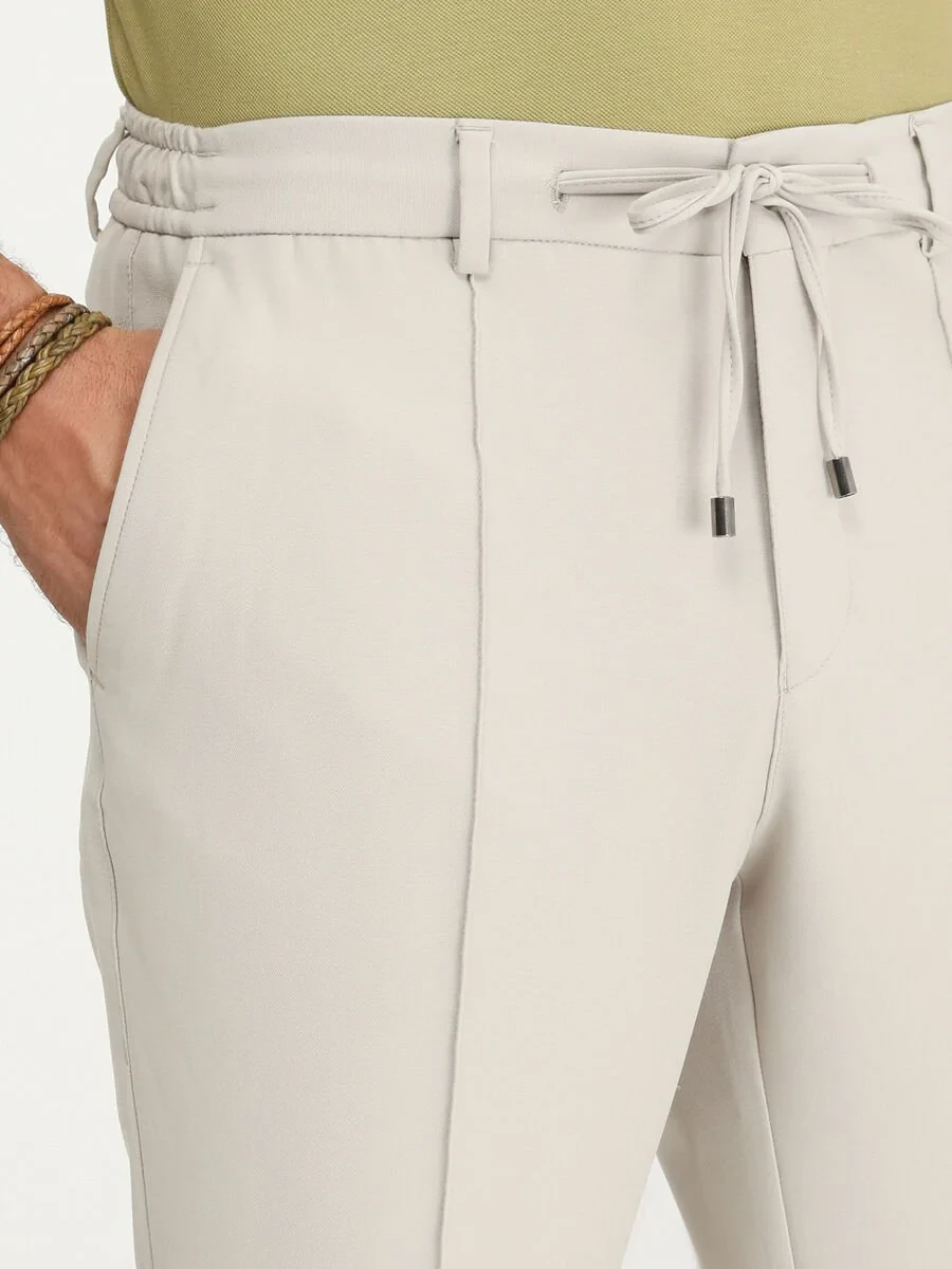 Beige Weaving Jogging Fit Casual Trousers - 3
