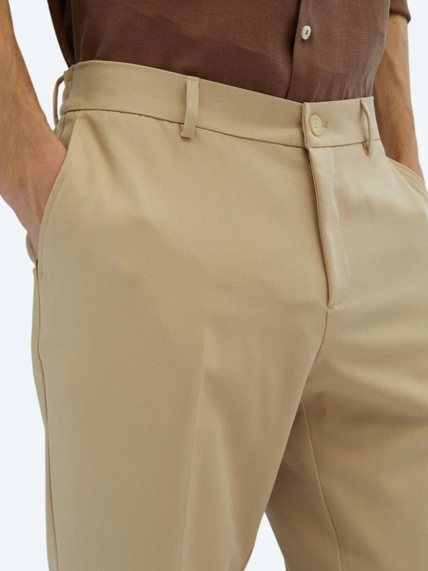 Beige Weaving Jogging Fit Casual Trousers - 3