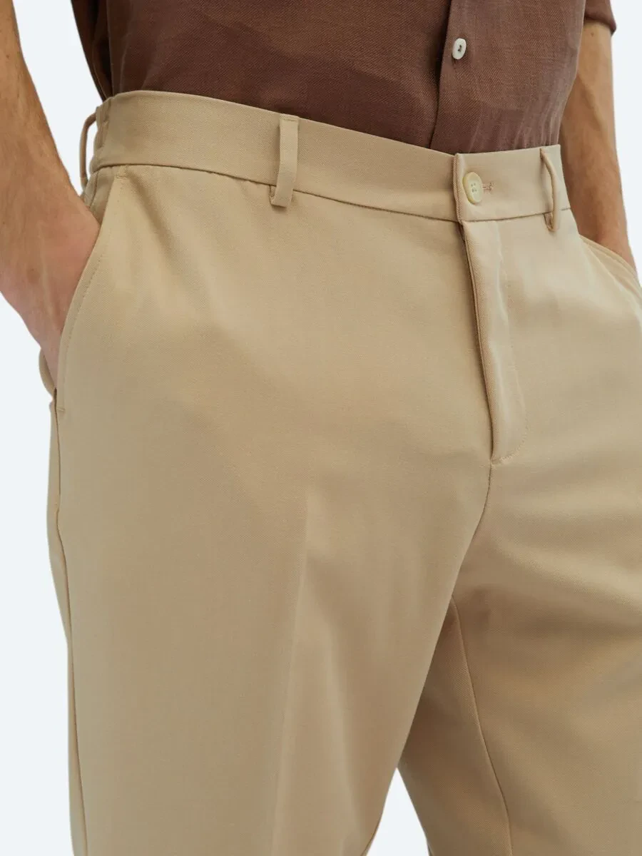 Beige Weaving Jogging Fit Casual Trousers - 3