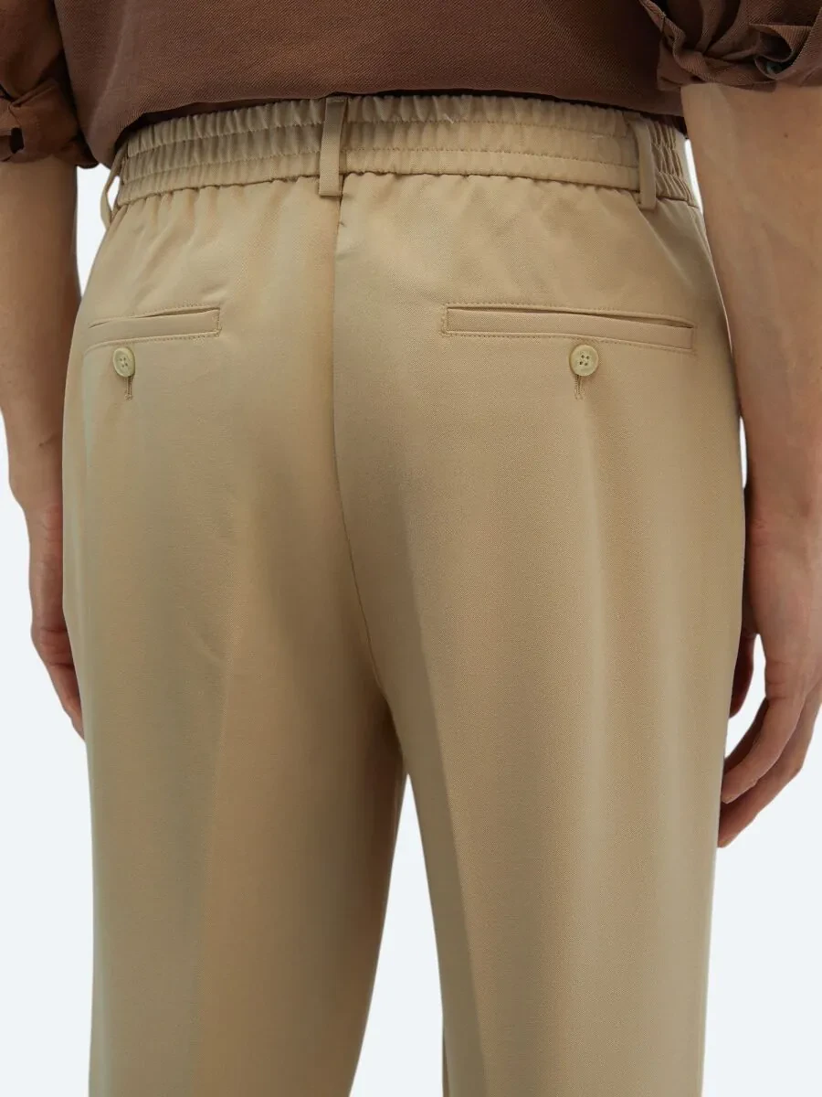Beige Weaving Jogging Fit Casual Trousers - 4