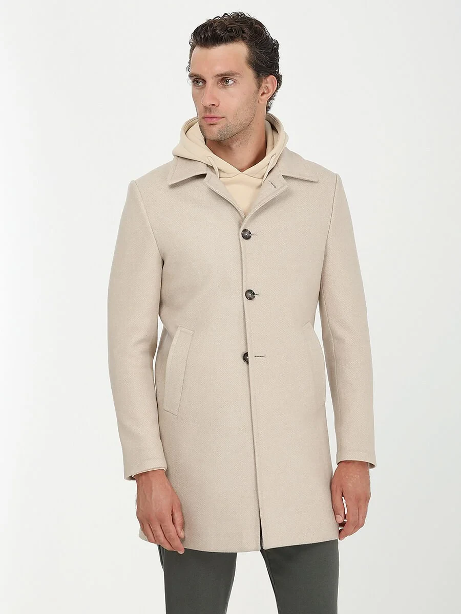 Beige Weaving Overcoat - 1