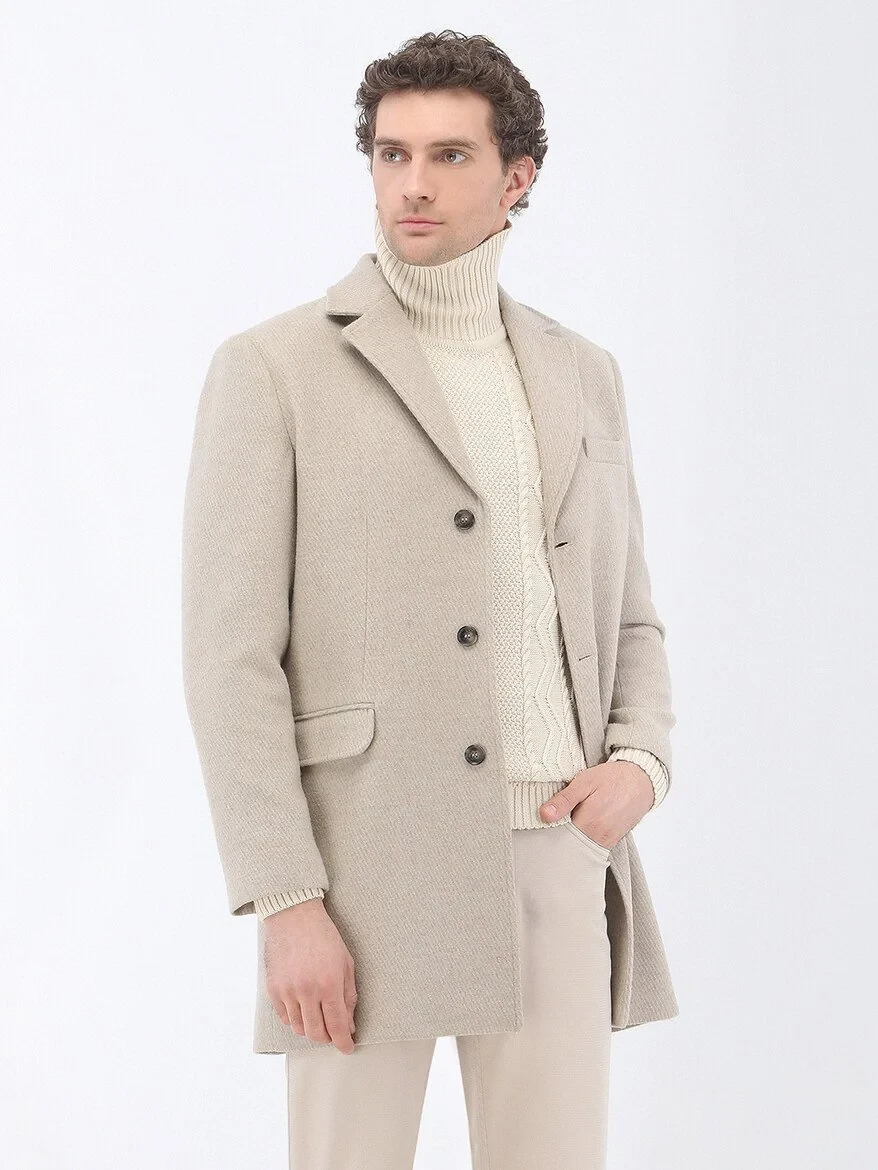 Beige Weaving Overcoat - 1